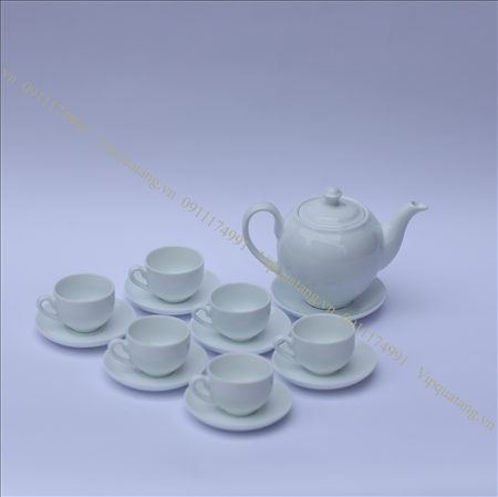 Bộ ấm chén in logo - in bộ trà - in ấm chén - Bộ camelia trắng MS 14482