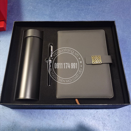 Giftset: Bộ quà tặng bình giữ nhiệt, sổ bìa da và bút kí kim loại MS 23049