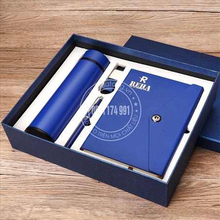 Giftset: Bộ quà tặng sổ bìa da, bút kí kim loại, bình giữ nhiệt và móc chìa khóa MS 23051