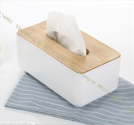 hộp giấy ăn bằng nhựa, nắp gỗ MS 20596