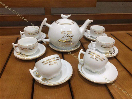 in bộ trà - in ấm chén - bộ cánh diều kẻ vàng - in vàng kim MS 14420