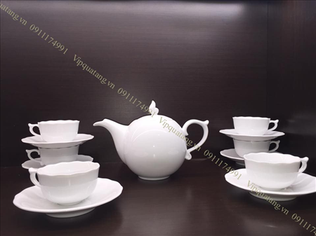 in bộ trà - in ấm chén - bộ sen trắng - in tùy chỉnh MS 14437