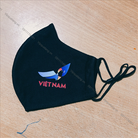 Khẩu trang in logo Việt Nam, khẩu trang cotton 2 lớp, khẩu trang màu đen